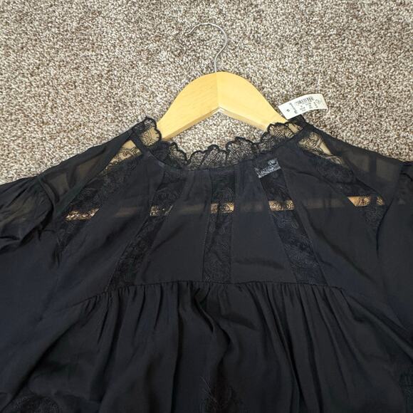 Madewell Lace Inset Mock Neck Long Sleeve Top XL Silk Cami Sheer Goth Whimsy NWT - Picture 7 of 14